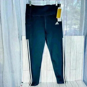 Adidas Size L Aeroready Black White stripe 7/8 length high waisted pants